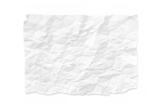 Crumpled white paper with torn edges, showing textured surface, blank page for copy space, transparent background - Powered by Adobe