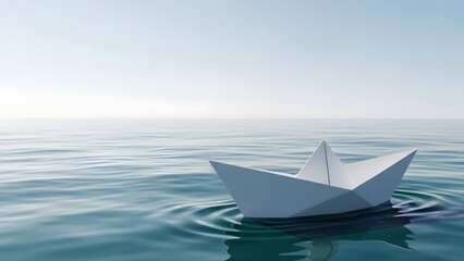 Obraz premium Minimalist Paper Boat on Serene Blue Water