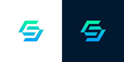 Abstract hexagonal 'S' logo with a modern gradient effect in blue and green, suitable for technology or business branding