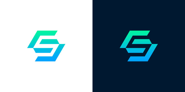 Abstract hexagonal 'S' logo with a modern gradient effect in blue and green, suitable for technology or business branding