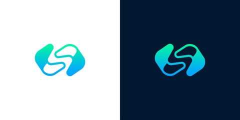 Modern abstract letter S logo design featuring a dynamic gradient of blue and green, symbolizing connection, innovation, and continuous flow for technology or business branding