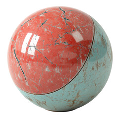 Textured Orb With Distressed Paint, Conveying Age. Red And Turquoise Contrast On Sphere.