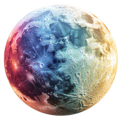 Colorful Full Moon Isolated On White. Science, Astronomy, Space.