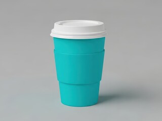 Turquoise travel mug with white lid on gray background