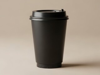 Sleek black disposable coffee cup with secure lid