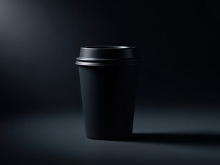 Solitary black coffee cup on dark surface