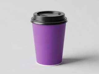 Vibrant purple disposable coffee cup with black lid
