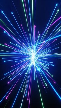 Glowing arrows radiating from a central point against a deep blue background