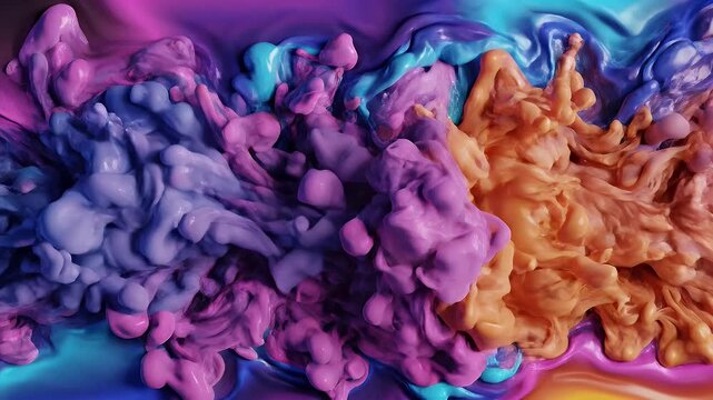 Dynamic fluid simulation with vibrant colors and abstract shapes, artistic visual
