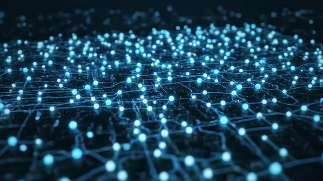 Blue glowing objects on dark surface