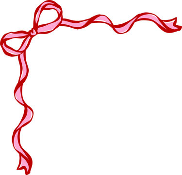 Whimsical Ribbon Bow Corner border Decorative Playful pink Valentine Hand Drawn lined
