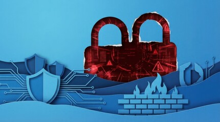 Digital Security Concept with Red Padlock and Abstract Background