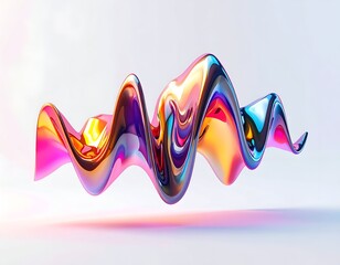 Abstract, iridescent wave sculpture floating against a soft gradient