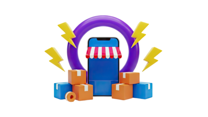 3D E-commerce and Delivery Illustration