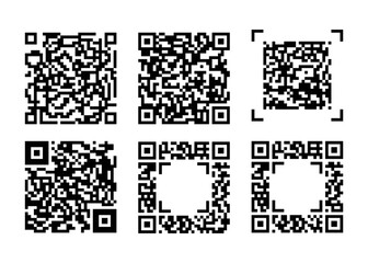 Fototapeta premium Set of QR code icons. Matrix barcode pictograms isolated on white background. Sample QR codes for digital information scanning by mobile phone camera. Vector illustration.