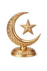 Gold Crescent Moon and Star Table Ornament Isolated on White