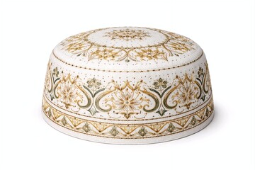 Traditional Embroidered Prayer Cap Isolated on White Background