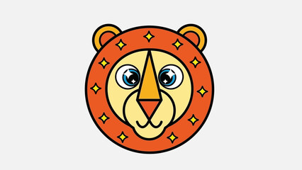 Cartoon lion face with geometric details for children's illustrations and design, a cute animal