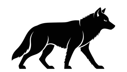 Elegant black wolf silhouette, a symbol of the wild, grace, and untamed spirit, walking
