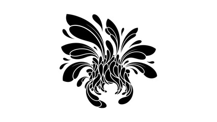 Abstract decorative element with splash or floral motif in black and white elegance