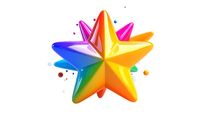 Vivid rainbow-colored starburst shape against black, with color bursts