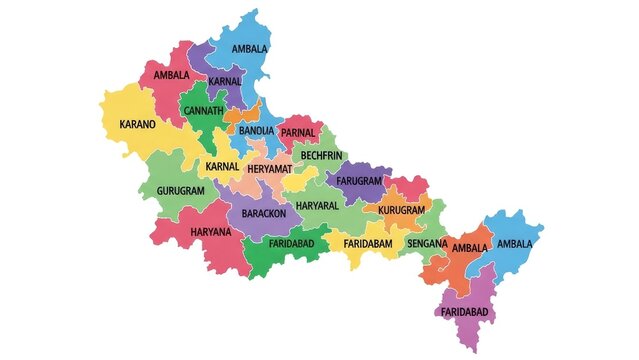 Colorful Map of Haryana Districts, India - Political Division, Geography