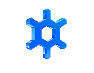 A glossy, blue, six-point star-like geometric design on black