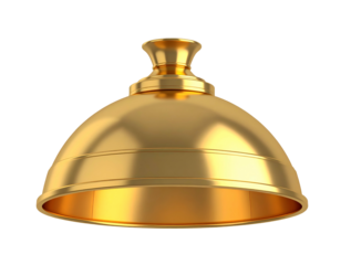 Golden, dome-shaped object with a flared top, isolated on black