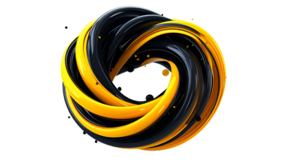 Swirling black and gold ribbons form a hypnotic, three-dimensional loop