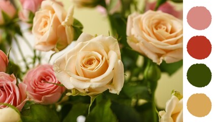 Obraz premium Bouquet of beautiful roses, closeup. Different color patterns