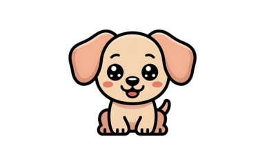 Cute cartoon puppy with floppy ears isolated on transparent background