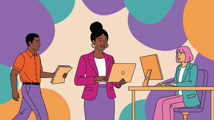 Modern workplace collaboration, diverse professionals leveraging digital tools for productivity