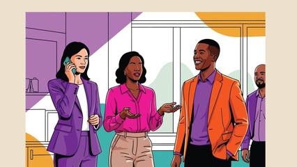 Dynamic team collaboration in a modern vibrant professional office setting fostering effective