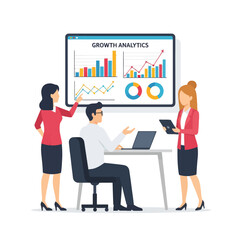 Business Team Analyzing Growth Analytics Charts on Screen