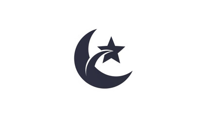 A dark blue crescent moon with a star on a white background symbolizing hope and guidance
