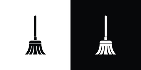 Broom Icon, Cleaning Tool, Symbol of Hygiene, Isolated Broom, Silhouette on White