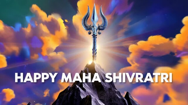 Celebrating maha shivratri with trishul on mountain top