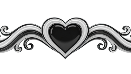 Black and white heart with swirling ornate design
