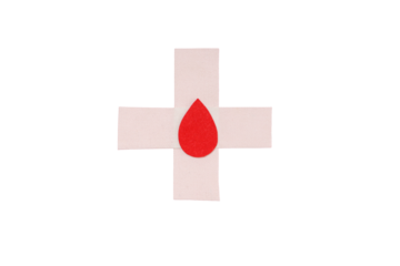 Red drop on white cross symbolizes blood donation, isolated, PNG