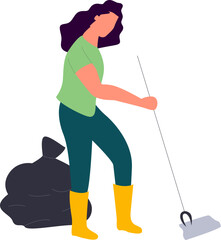Volunteer Cleaning Up Garbage Illustration
