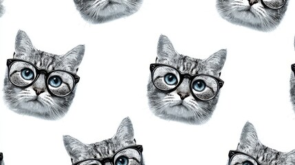 a seamless pattern of cat face with glasses