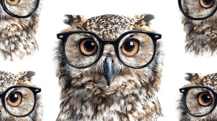 a seamless pattern of owl with glasses