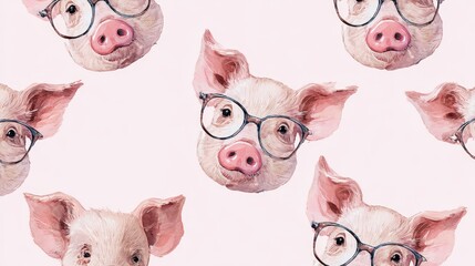 a seamless pattern of pig with glasses