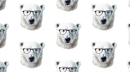a seamless pattern of polar bear with glasses