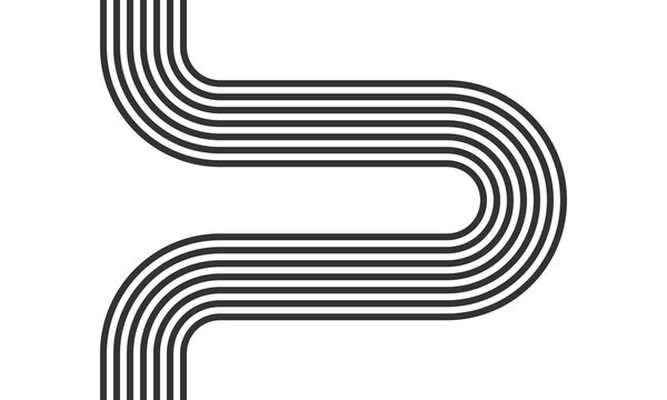 curved parallel lines, meditation zen garden top view or life balance vector illustration, river stream abstract