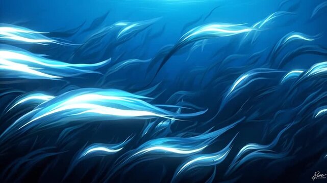 Oceanic Abstract: A captivating abstract representation of water. The movement of the ocean is shown in flowing patterns with a touch of light, resulting in a mesmerizing display.