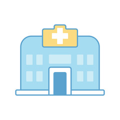 A medical clinic or hospital building with a cross symbol on top