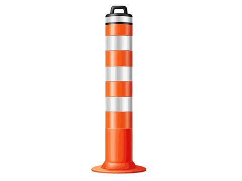 Orange and white reflective traffic barrel used for road safety and construction zones