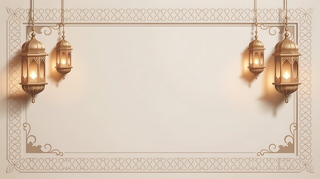Eid mubarak ramadan kareem wishes greeting card with lanterns decoration