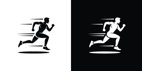 Male Silhouette Running, Speed Lines, Motion Effect, Action Pose, Black and White